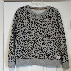 H&M Cheetah Animal Print Crew Sweatshirt Gray Black Brown Size Large